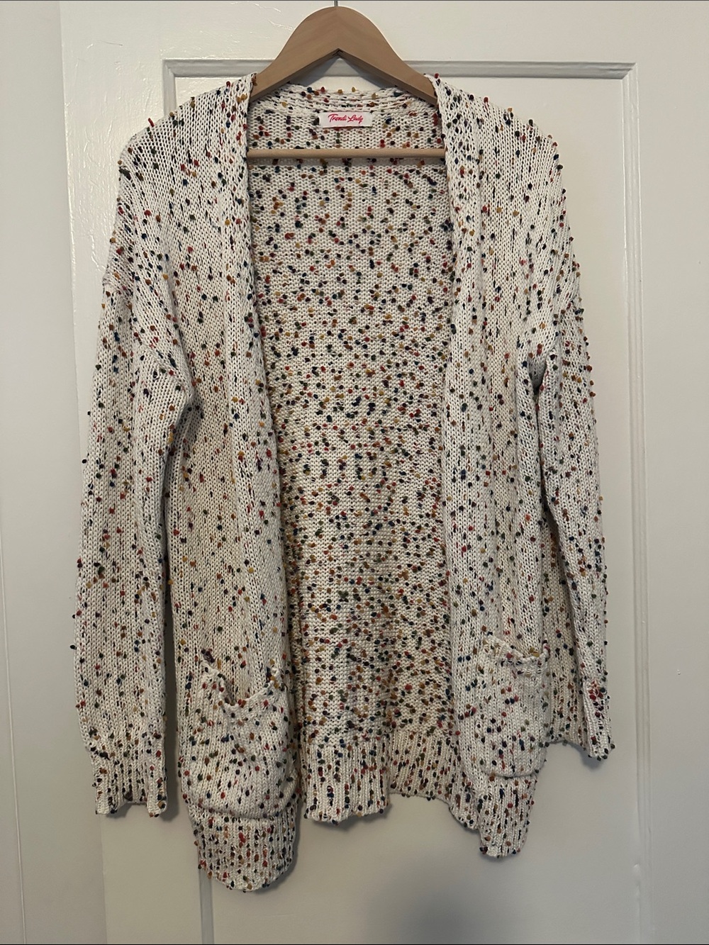 Trendi Lady Open-Front Cream Speckled Knit Cardigan